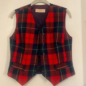 Pendleton woolen mills disneyland kids button up vest plaid red size 12